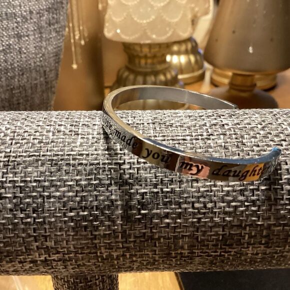 Shiny Silvertone Message Bangle Bracelet - Picture 5 of 8